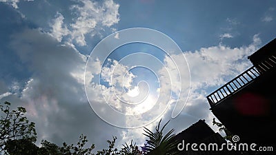 Amaizing panoramic skies with clouds and sun shining. Nature concept Stock Photo