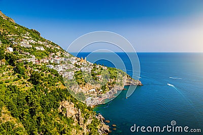 Amalfi Coast with Gulf of Salerno in beautiful evening light, Campania, Italy Stock Photo