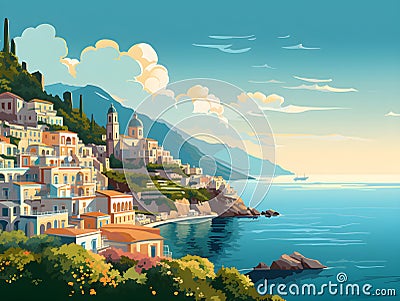 Amalfi coast scenery Italy beautiful, presentation pictures, Illustration, Generative AI Stock Photo
