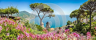 Amalfi Coast from Villa Rufolo gardens in Ravello, Campania, Italy Stock Photo