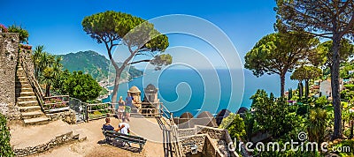 Amalfi Coast from Villa Rufolo gardens in Ravello, Campania, Italy Editorial Stock Photo