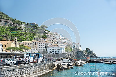 Amalfi Harbor Delights: Stunning Yachts, Ships, and Impressive Buildings, Italy Editorial Stock Photo