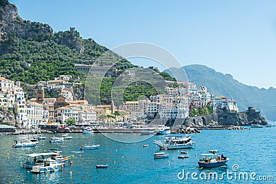Amalfi Harbor Delights: Stunning Yachts, Ships, and Impressive Buildings, Italy Editorial Stock Photo