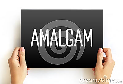 Amalgam text on card, concept background Stock Photo