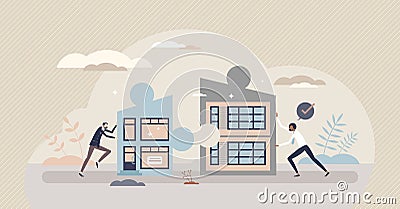 Amalgamation as merge two business companies together tiny person concept Vector Illustration