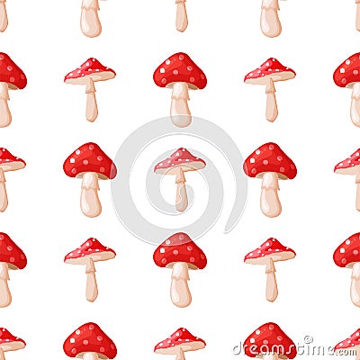 Amanita fly agaric toadstool mushrooms fungus seamless pattern art style design vector illustration. Vector Illustration