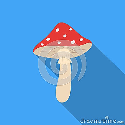 Amanita icon in flat style on white background. Mushroom symbol stock vector illustration. Vector Illustration