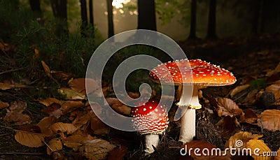 Amanita muscaria mushrooms. Generated with AI Stock Photo