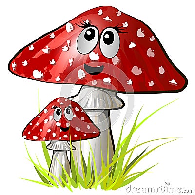 Amanita mushroom with muzzles. Vector colorful illustration Cartoon Illustration