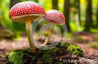 Amanita poisonous mushroom in the woods Stock Photo