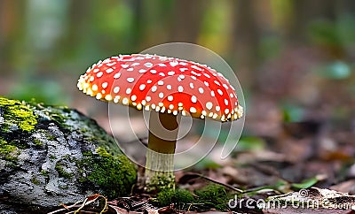 Amanita poisonous mushroom in the woods Stock Photo