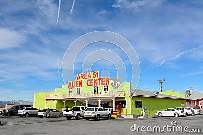 Exterior view of Area 51 Alien Center in Amargosa Valley, with c Editorial Stock Photo