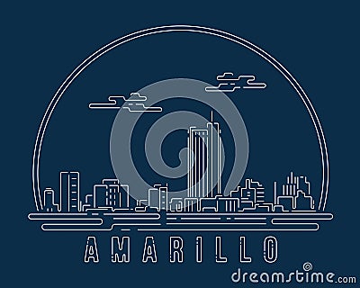 Amarillo - Cityscape with white abstract line corner curve modern style on dark blue background, building skyline city vector Vector Illustration