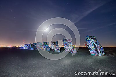 AMARILLO, TEXAS - April 2015: Famous art installation Cadillac R Editorial Stock Photo