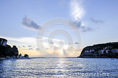 Amasra cove at sunset with seagull Stock Photo