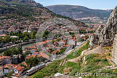 Amasya aerial view on the edge of Yesilirmak Editorial Stock Photo