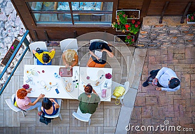 Amasya/Turkey- August 09 2019: Top view of a table with dirty plates after lunch finished, forks and spoons after eating in the Editorial Stock Photo