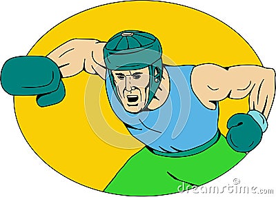 Amateur Boxer Knockout Punch Drawing Vector Illustration