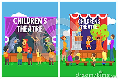 Amateur Children Theatre Performance Of A Fairy Tale Vector Illustration