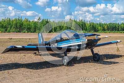 Amateur construction single-engined piston-powered small sports aircraft Brugger MB-2 Colibri OH-XHM parked on the Karhula Editorial Stock Photo