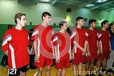 Amateur sports competitions in volleyball, the sports organizations and the Russian Orthodox Church in Gomel region of Belarus. Editorial Stock Photo