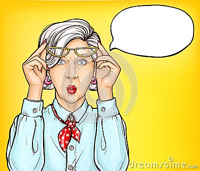 Surprised senior woman cartoon vector portrait Vector Illustration