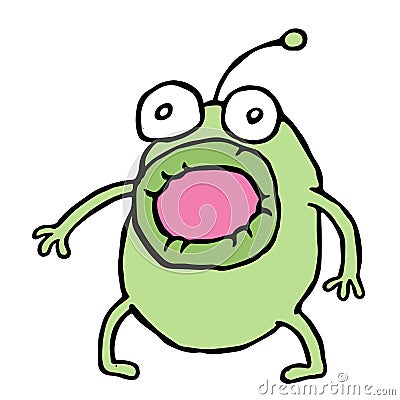 Amazed green alien opened his mouth. Vector illustration. Vector Illustration