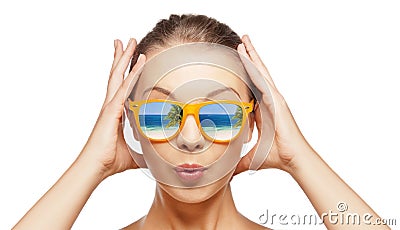 Amazed teenage girl in sunglasses Stock Photo