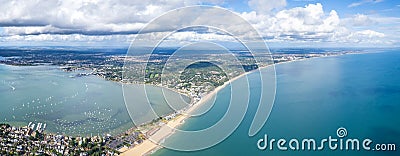 amazing aerial panorama view of Sandbanks Beach and Cubs Beach in Bournemouth, Poole and Dorset, England Stock Photo