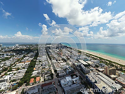 Amazing aerial photo Miami Beach landscape with blue sky and ocean Editorial Stock Photo