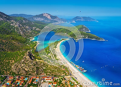 Amazing aerial view of Blue Lagoon in Oludeniz, Turkey Stock Photo