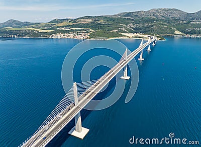 Amazing aerial view of the Peljesac bridge Stock Photo