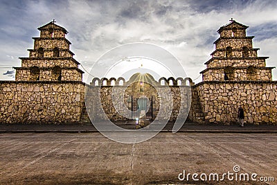 San Cristobal church with its two towers is an amazing representation of the colonial periods in Bolivia at the Uyuni area Stock Photo