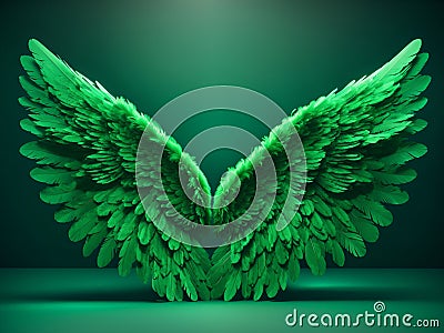 Green Angel Wings Backdrop Beautiful Photography Template Design - ai generated Stock Photo