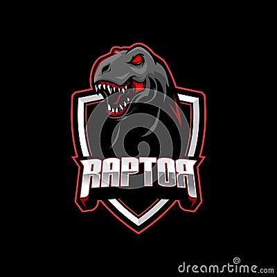 Raptor dinosaur Tyrannosaurus or T-rex head with shield vector logo template Vector Illustration