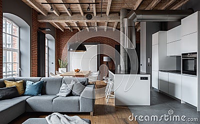 Amazing apartment in industrial style Stock Photo