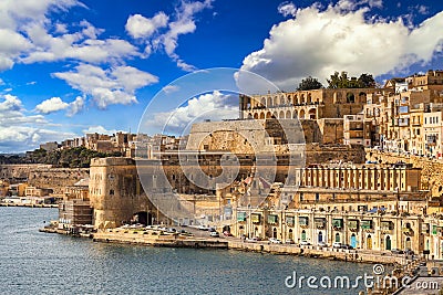 Amazing architecture and city walls of Valletta, capital of Malta Stock Photo