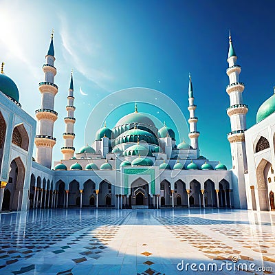 amazing architecture design of muslim mosque ramadan concept Cartoon Illustration