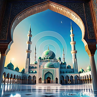 amazing architecture design of muslim mosque ramadan concept Cartoon Illustration