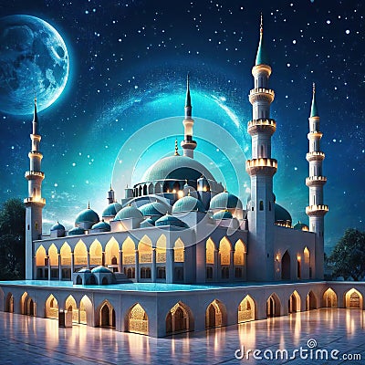 amazing architecture design of muslim mosque ramadan concept Cartoon Illustration