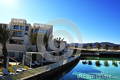 Amazing architecture on sunset at the river in Jordan Stock Photo