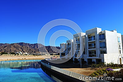 Amazing architecture on sunset at the river in Jordan Stock Photo