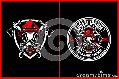 Amazing and Awesome firefighters with axe and shield vector crest logo template Vector Illustration