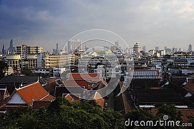 Amazing Bangkok scenic urban view of skyline business district from golden mountain viewpoint in Thailand Stock Photo