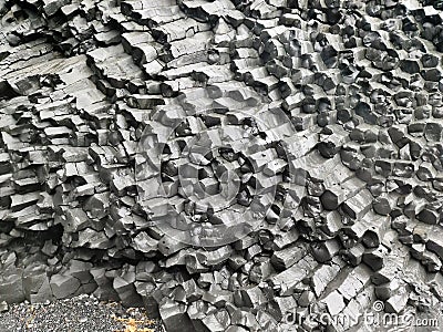 Amazing basalt rock structures at Endless Black Beach of Iceland Stock Photo