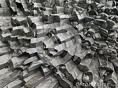 Amazing basalt rock structures at Endless Black Beach of Iceland Stock Photo