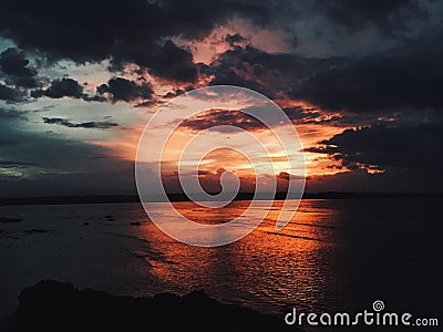 Amazing beautiful bright colorful red sunset view Stock Photo