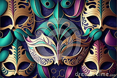 Amazing and beautiful carnival masks to use as background. Fun time. Generative AI Stock Photo