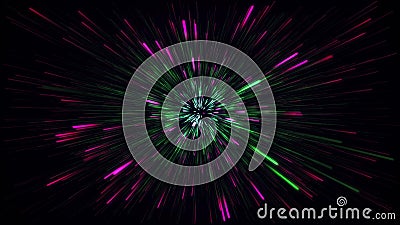 Amazing, beautiful and neon lines move endlessly toward the viewer. An explosion of colorful and monochromatic neon parts and Stock Photo