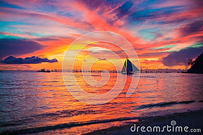 Amazing beautiful sunset on an exotic caribbean seashore Stock Photo